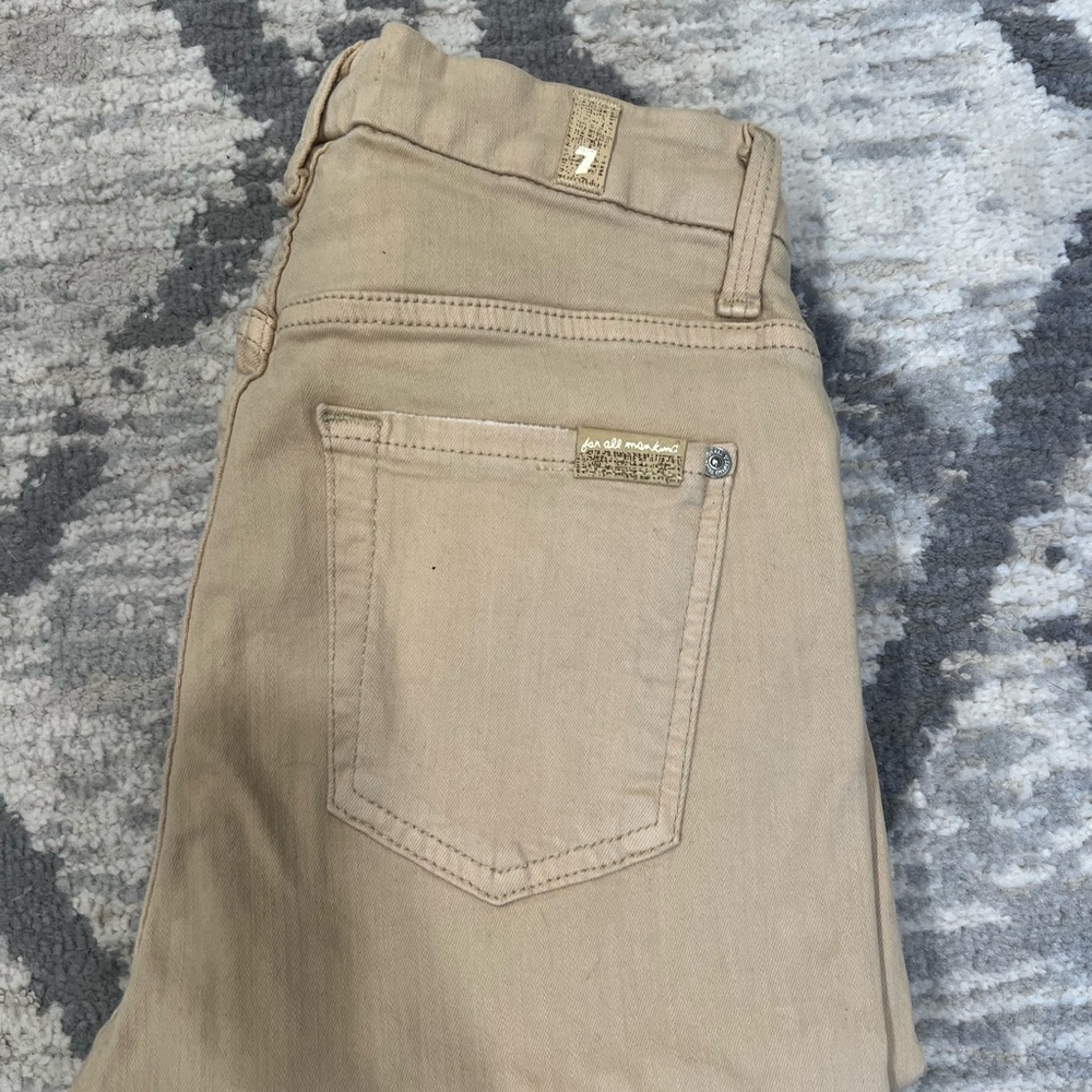 7 For All Mankind Tan Highrise Skinny Distressed Jeans